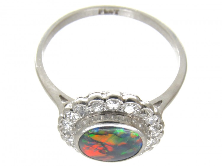 Art Deco Black Opal & Diamond Cluster Ring