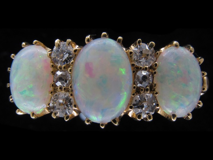 Victorian Three Stone Opal & Diamond Ring