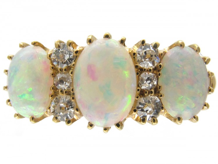 Victorian Three Stone Opal & Diamond Ring
