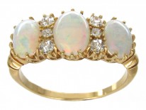 Victorian Three Stone Opal & Diamond Ring