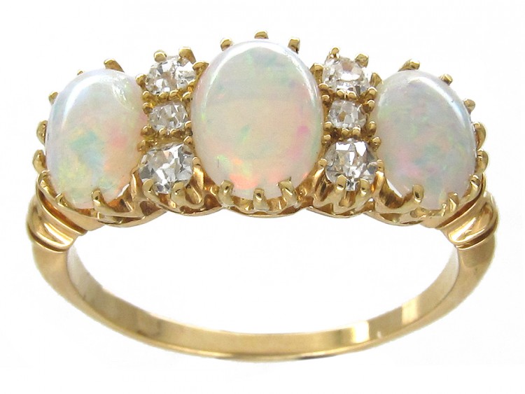Victorian Three Stone Opal & Diamond Ring