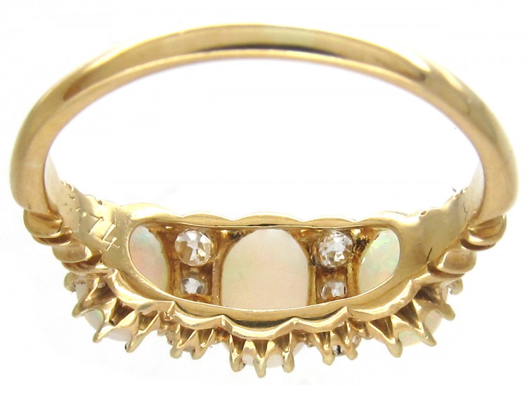Victorian Three Stone Opal & Diamond Ring