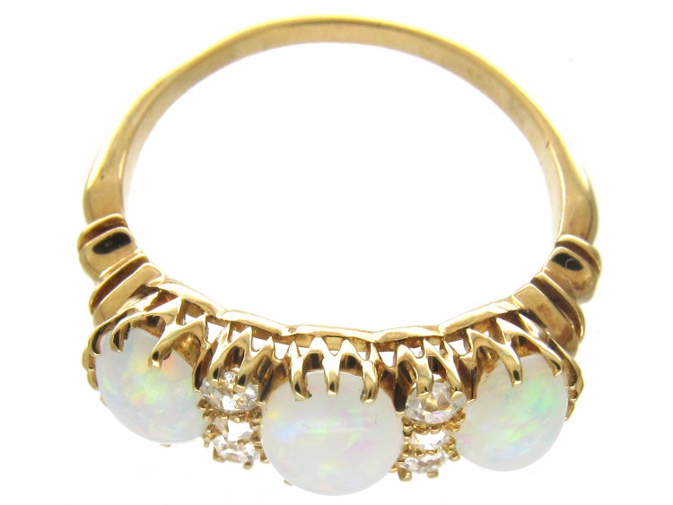 Victorian Three Stone Opal & Diamond Ring