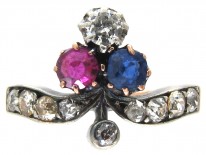 Art Nouveau Sapphire Diamond & Ruby Trefoil Ring