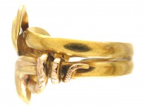 18ct Gold Double Snake Ring set with a Ruby & Diamond
