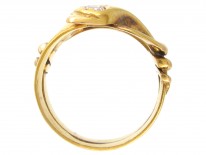 18ct Gold Double Snake Ring set with a Ruby & Diamond