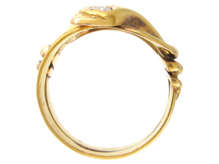 18ct Gold Double Snake Ring set with a Ruby & Diamond