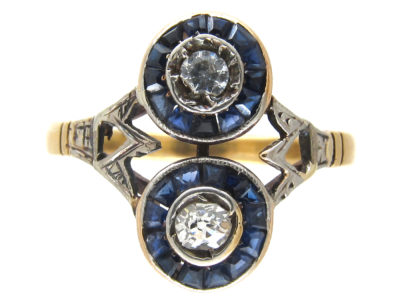 Art Deco Sapphire & Diamond Two Circles Ring