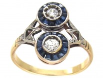 Art Deco Sapphire & Diamond Two Circles Ring