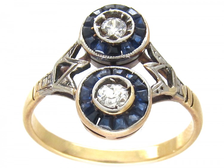 Art Deco Sapphire & Diamond Two Circles Ring
