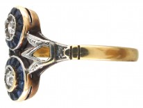 Art Deco Sapphire & Diamond Two Circles Ring