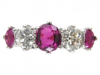 Edwardian 18ct Gold & Platinum Ruby & Diamond Five Stone Ring