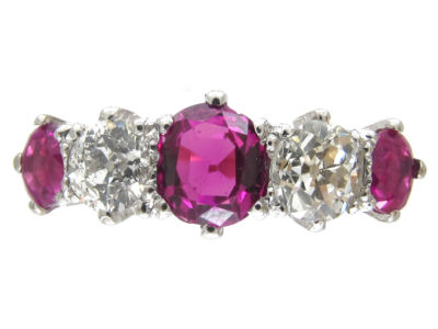 Edwardian 18ct Gold & Platinum Ruby & Diamond Five Stone Ring
