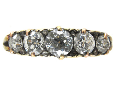Victorian Carved Half Hoop Diamond Five Stone Ring