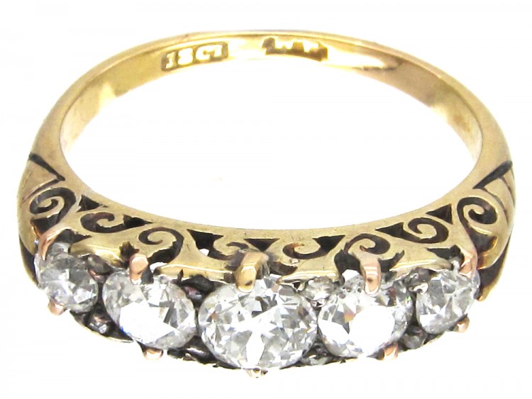 Victorian Carved Half Hoop Diamond Five Stone Ring