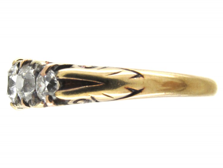 Victorian Carved Half Hoop Diamond Five Stone Ring