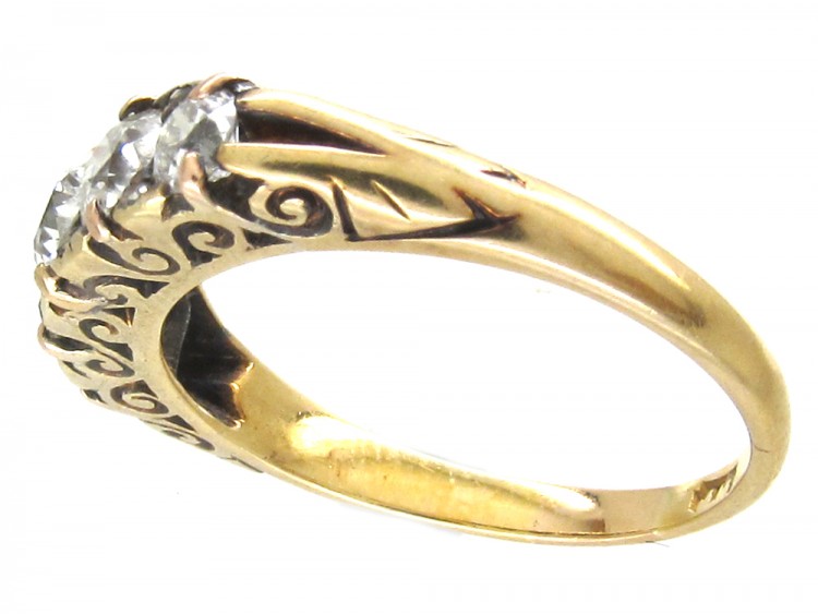 Victorian Carved Half Hoop Diamond Five Stone Ring