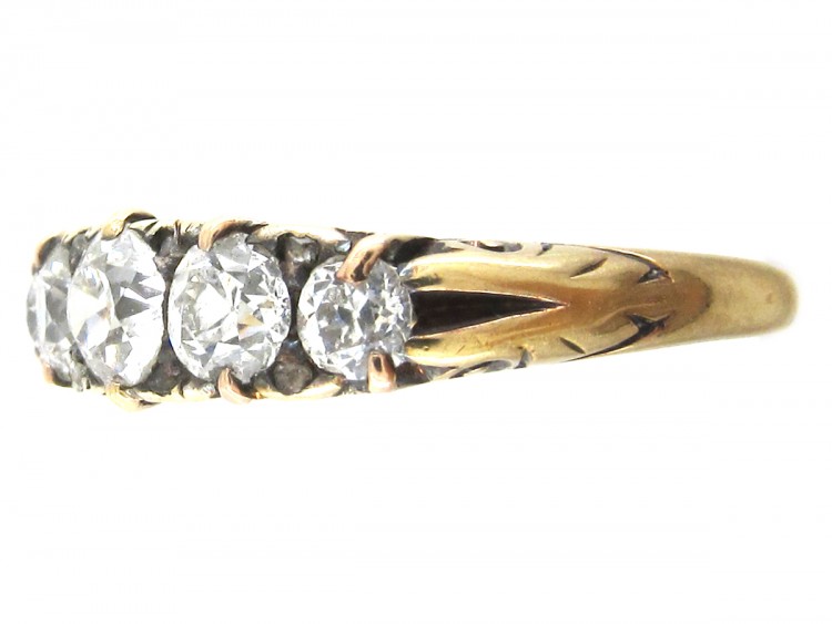 Victorian Carved Half Hoop Diamond Five Stone Ring