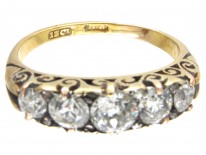 Victorian Carved Half Hoop Diamond Five Stone Ring