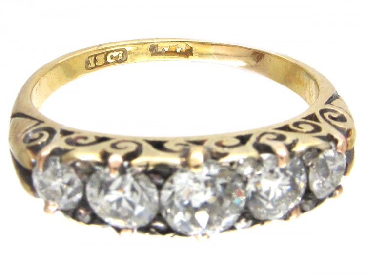 Victorian Carved Half Hoop Diamond Five Stone Ring