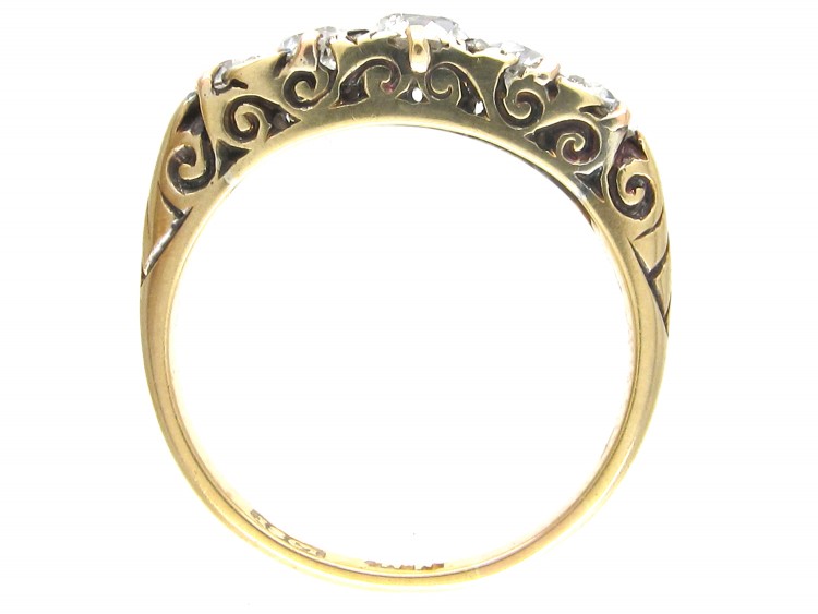 Victorian Carved Half Hoop Diamond Five Stone Ring