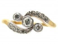 Edwardian 18ct Gold & Platinum Three Stone Diamond Crossover Ring