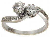 18ct White Gold Art Nouveau Two Stone Diamond Crossover Ring