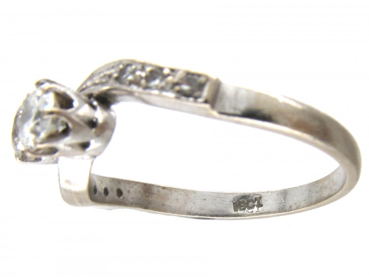 18ct White Gold Art Nouveau Two Stone Diamond Crossover Ring