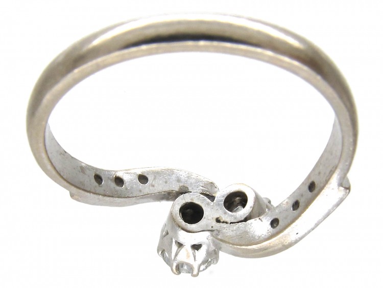 18ct White Gold Art Nouveau Two Stone Diamond Crossover Ring
