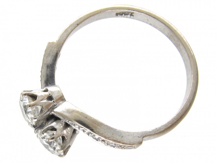 18ct White Gold Art Nouveau Two Stone Diamond Crossover Ring