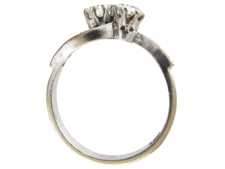 18ct White Gold Art Nouveau Two Stone Diamond Crossover Ring