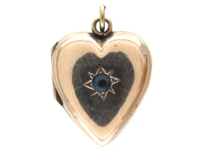 9ct Back & Front Heart Locket set with a Sapphire