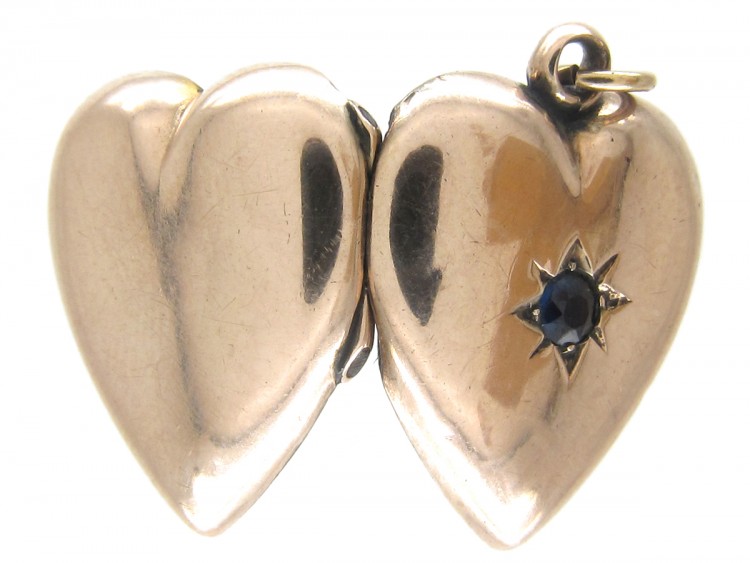 9ct Back & Front Heart Locket set with a Sapphire