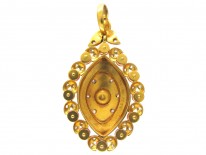 Victorian Coral & Diamond Oval Flower & Leaf Design Pendant