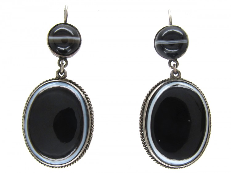 Victorian Banded Onyx Drop Earrings