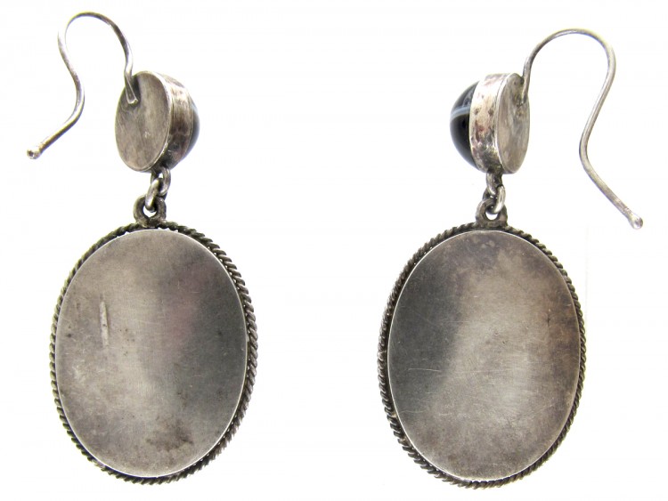 Victorian Banded Onyx Drop Earrings