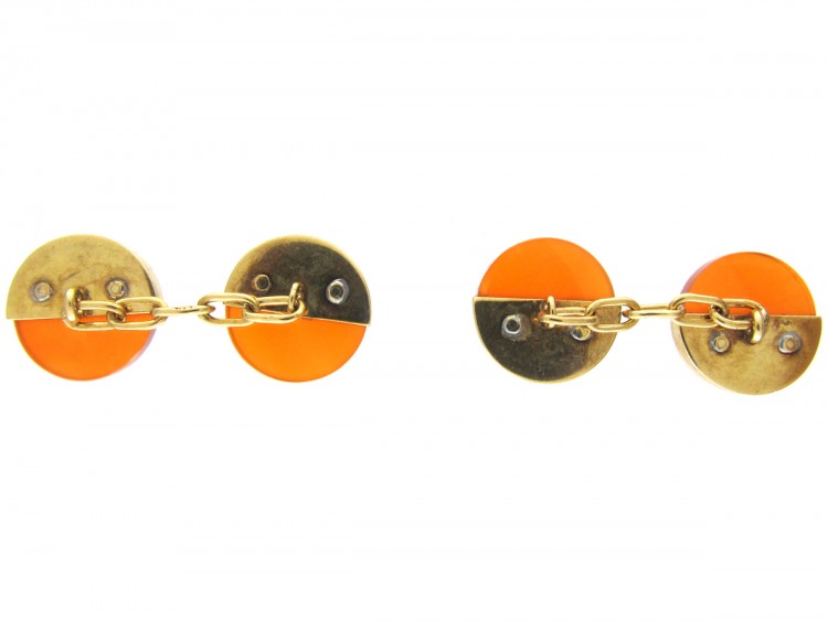 Art Deco 14ct Gold & Carnelian Cufflinks