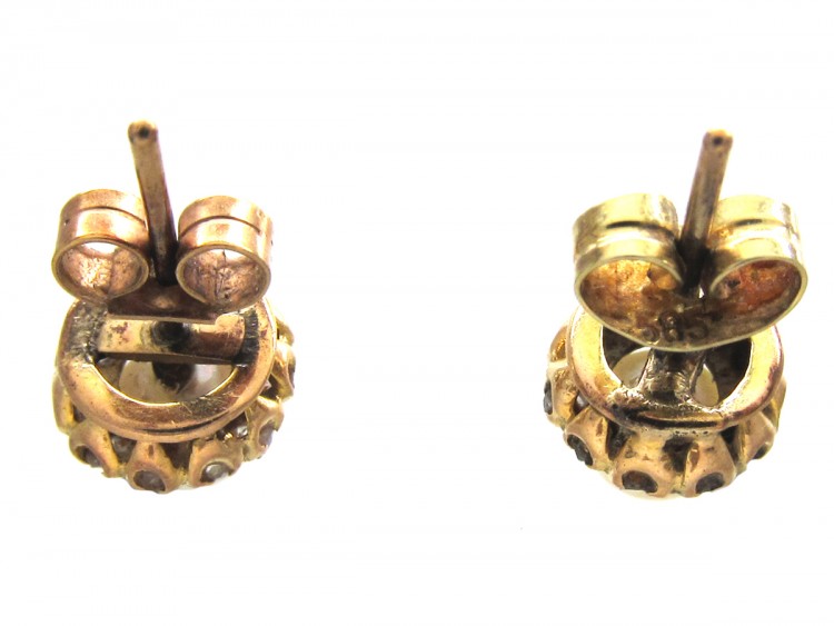 18ct Gold Pearl & Diamond Cluster Earrings