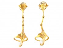 Long Drop 14ct Gold & Pearl Earrings By Björn Weckström for Lapponia