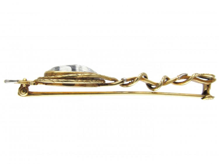 15ct Gold Reverse Intaglio Spaniel with Collar & Lead Brooch
