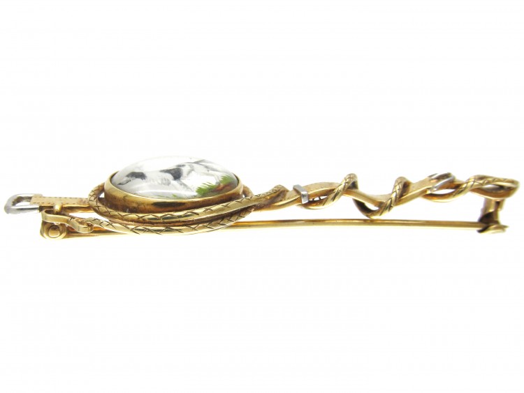 15ct Gold Reverse Intaglio Spaniel with Collar & Lead Brooch