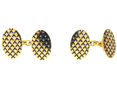 18ct Gold White & Blue Enamel Oval Cufflinks