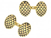 18ct Gold White & Blue Enamel Oval Cufflinks