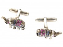 Silver, Sapphire & Ruby Elephant Cufflinks