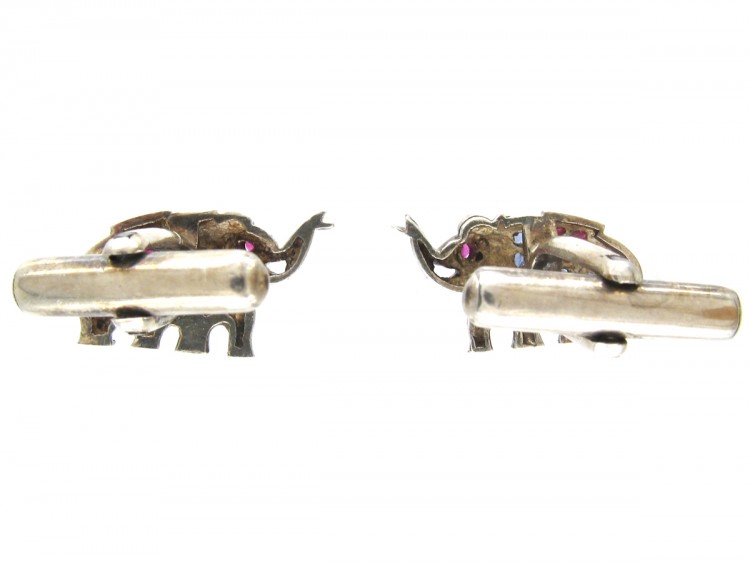 Silver, Sapphire & Ruby Elephant Cufflinks