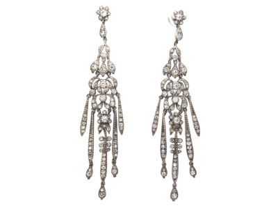 Long Drop Silver & Paste Tassel Earrings