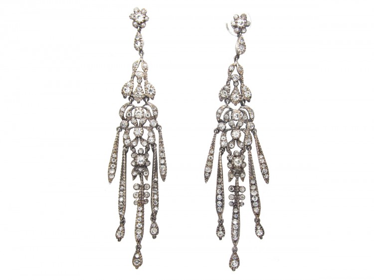 Long Drop Silver & Paste Tassel Earrings