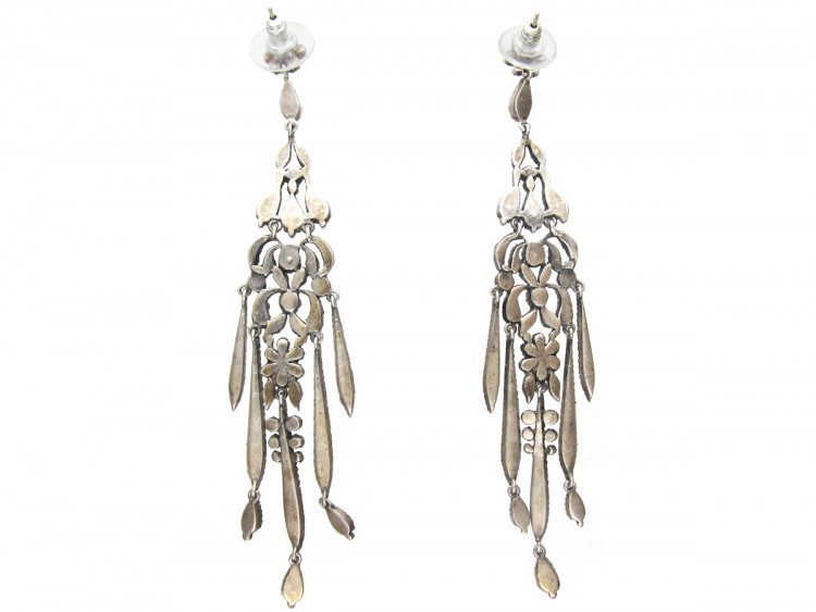 Long Drop Silver & Paste Tassel Earrings