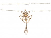 Edwardian Natural Pearl & Diamond Pendant on Platinum & Natural Pearl Chain
