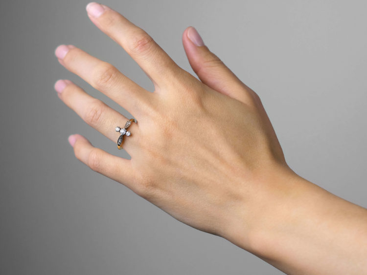Edwardian Diamond Three Stone Ring with Diamond Shoulders